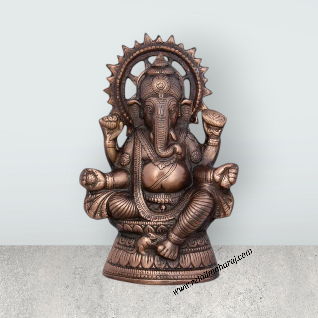Ganesh Murti - 9.5 x 6 Inches | Copper Oxidised Ganpati Idol/ Vinayaka Statue for Pooja/ 550 Gms Approx - Retail Maharaj