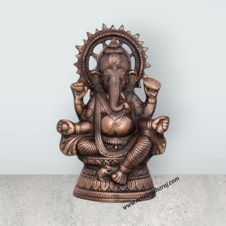 Ganesh Murti - 9.5 x 6 Inches | Copper Oxidised Ganpati Idol/ Vinayaka Statue for Pooja/ 550 Gms Approx - Retail Maharaj