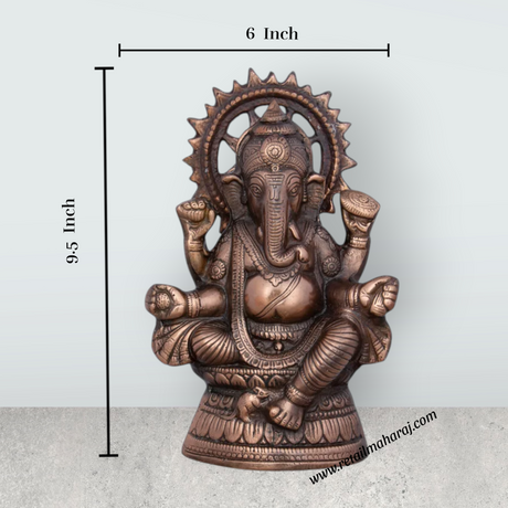 Ganesh Murti - 9.5 x 6 Inches | Copper Oxidised Ganpati Idol/ Vinayaka Statue for Pooja/ 550 Gms Approx - Retail Maharaj