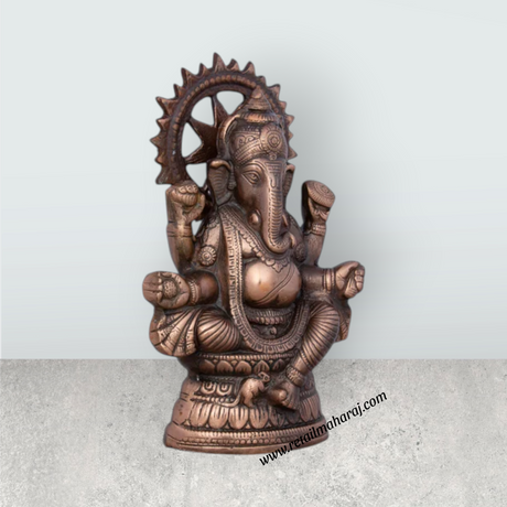Ganesh Murti - 9.5 x 6 Inches | Copper Oxidised Ganpati Idol/ Vinayaka Statue for Pooja/ 550 Gms Approx - Retail Maharaj