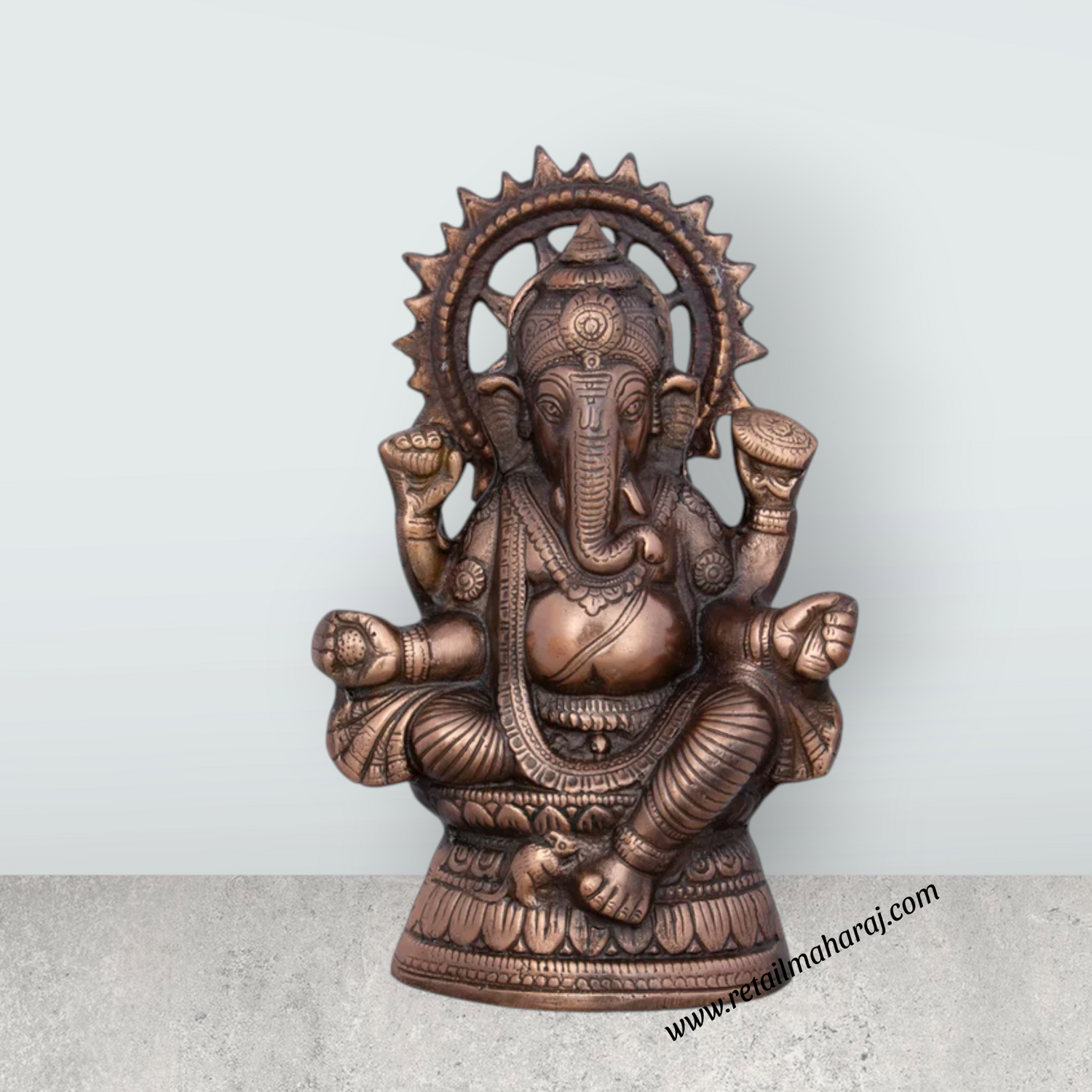 Ganesh Murti - 9.5 x 6 Inches | Copper Oxidised Ganpati Idol/ Vinayaka Statue for Pooja/ 550 Gms Approx - Retail Maharaj