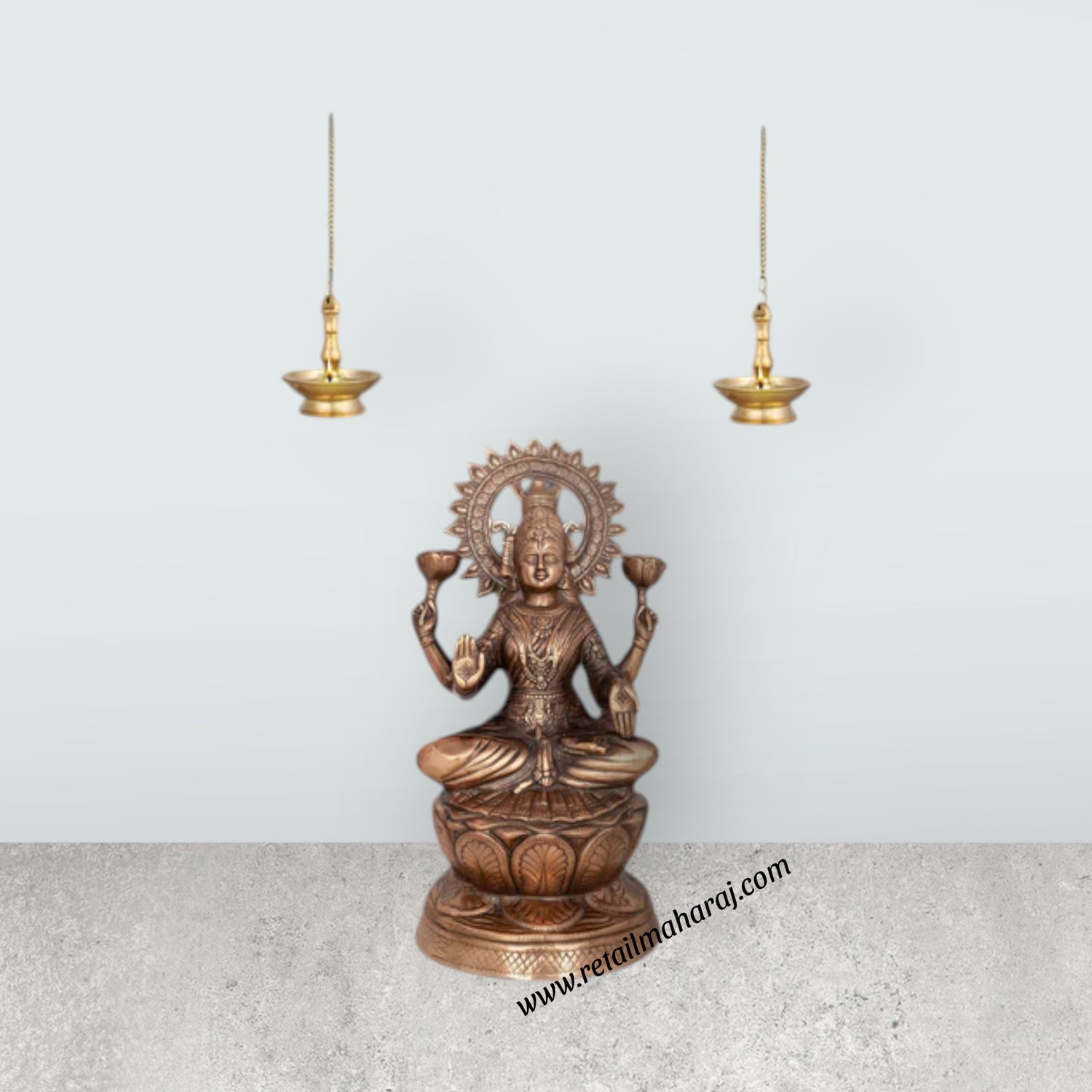 Lakshmi Idol Sitting On Lotus - 24 x 12 Inches | Copper Oxidised Laxmi Idol/ Laxmi Murti for Pooja/ 4.340 Kgs - Retail Maharaj