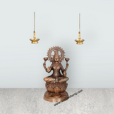 Lakshmi Idol Sitting On Lotus - 24 x 12 Inches | Copper Oxidised Laxmi Idol/ Laxmi Murti for Pooja/ 4.340 Kgs - Retail Maharaj
