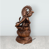 Saraswati Murti Sitting On Lotus - 24 x 14 Inches | Copper Oxidised Saraswati Idol/ Saraswathy Idol for Pooja - Retail Maharaj
