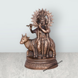 Cow Krishna Murti - 20 x 12 Inches | Copper Oxidised Cow Krishna Statue/ Krishna Idol for Pooja/ 2.800 Kgs - Retail Maharaj