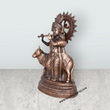 Cow Krishna Murti - 20 x 12 Inches | Copper Oxidised Cow Krishna Statue/ Krishna Idol for Pooja/ 2.800 Kgs - Retail Maharaj