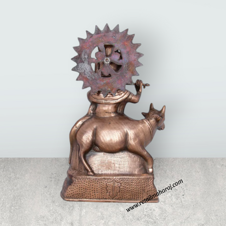 Cow Krishna Murti - 20 x 12 Inches | Copper Oxidised Cow Krishna Statue/ Krishna Idol for Pooja/ 2.800 Kgs - Retail Maharaj