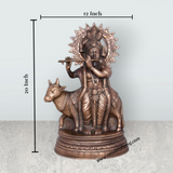 Cow Krishna Murti - 20 x 12 Inches | Copper Oxidised Cow Krishna Statue/ Krishna Idol for Pooja/ 2.800 Kgs - Retail Maharaj