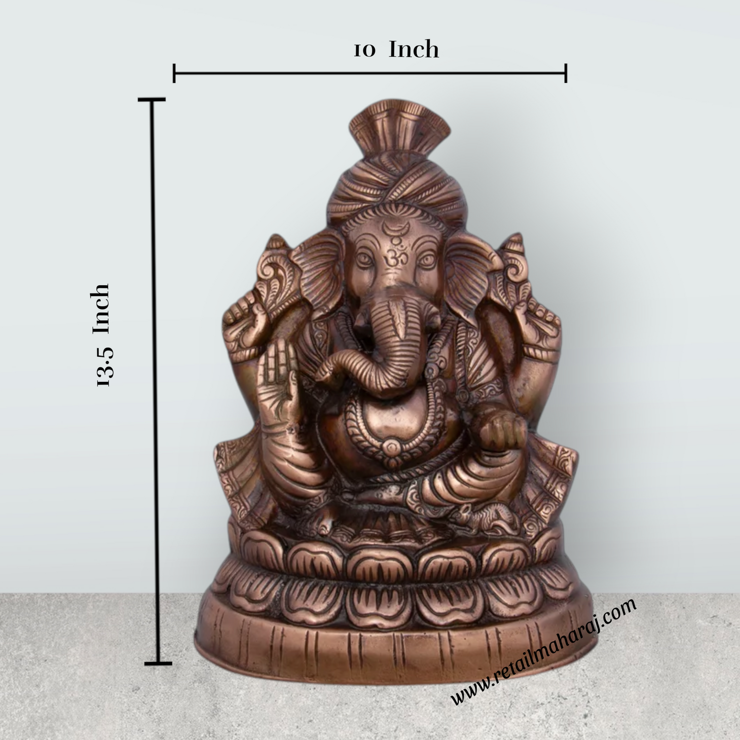 Pagdi Ganesh Murti - 13.5 x 10 Inches | Copper Oxidised Ganpati Idol/ Vinayaka Statue for Pooja/ 1.395 Kgs - Retail Maharaj