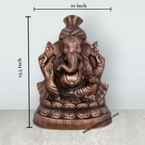 Pagdi Ganesh Murti – 13.5 x 10 Inches Copper Oxidised Ganpati Idol for Pooja - Retail Maharaj