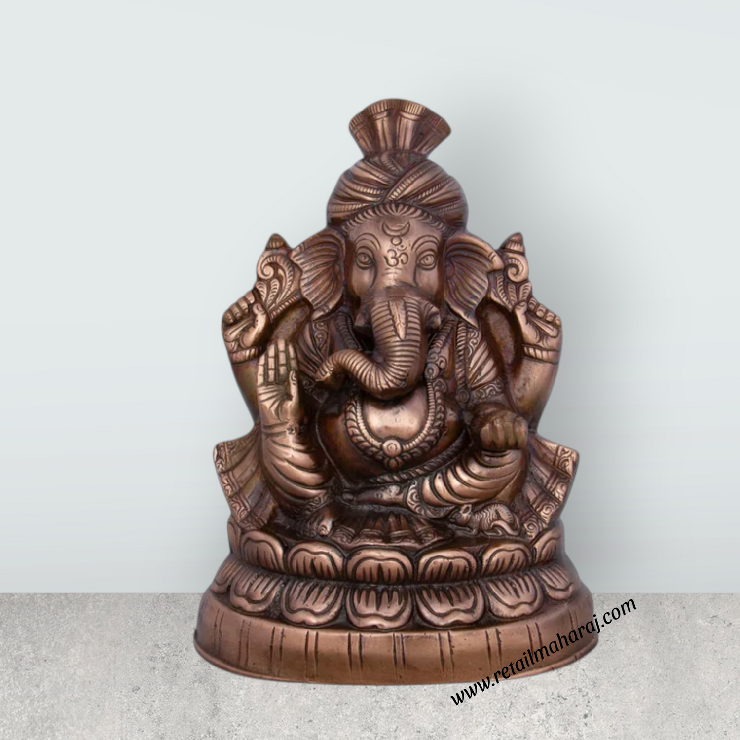 Pagdi Ganesh Murti - 13.5 x 10 Inches | Copper Oxidised Ganpati Idol/ Vinayaka Statue for Pooja/ 1.395 Kgs - Retail Maharaj