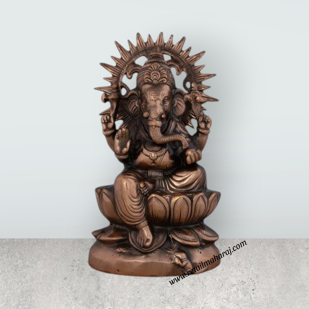 Ganesh Murti - 12 x 7 Inches | Copper Oxidised Ganpati Idol/ Vinayaka Statue for Pooja/ 1.310 Kgs Approx - Retail Maharaj