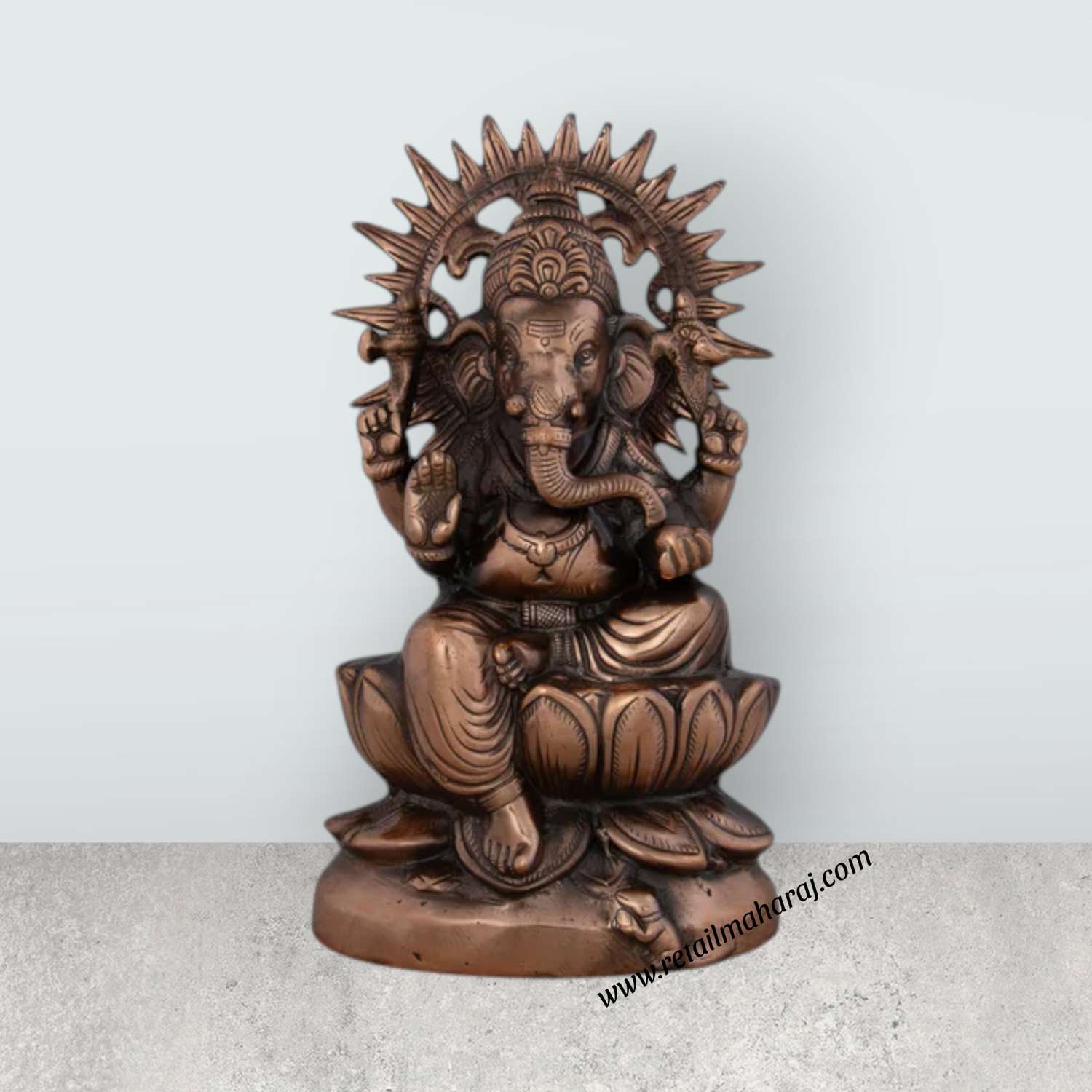Ganesh Murti - 12 x 7 Inches | Copper Oxidised Ganpati Idol/ Vinayaka Statue for Pooja/ 1.310 Kgs Approx - Retail Maharaj
