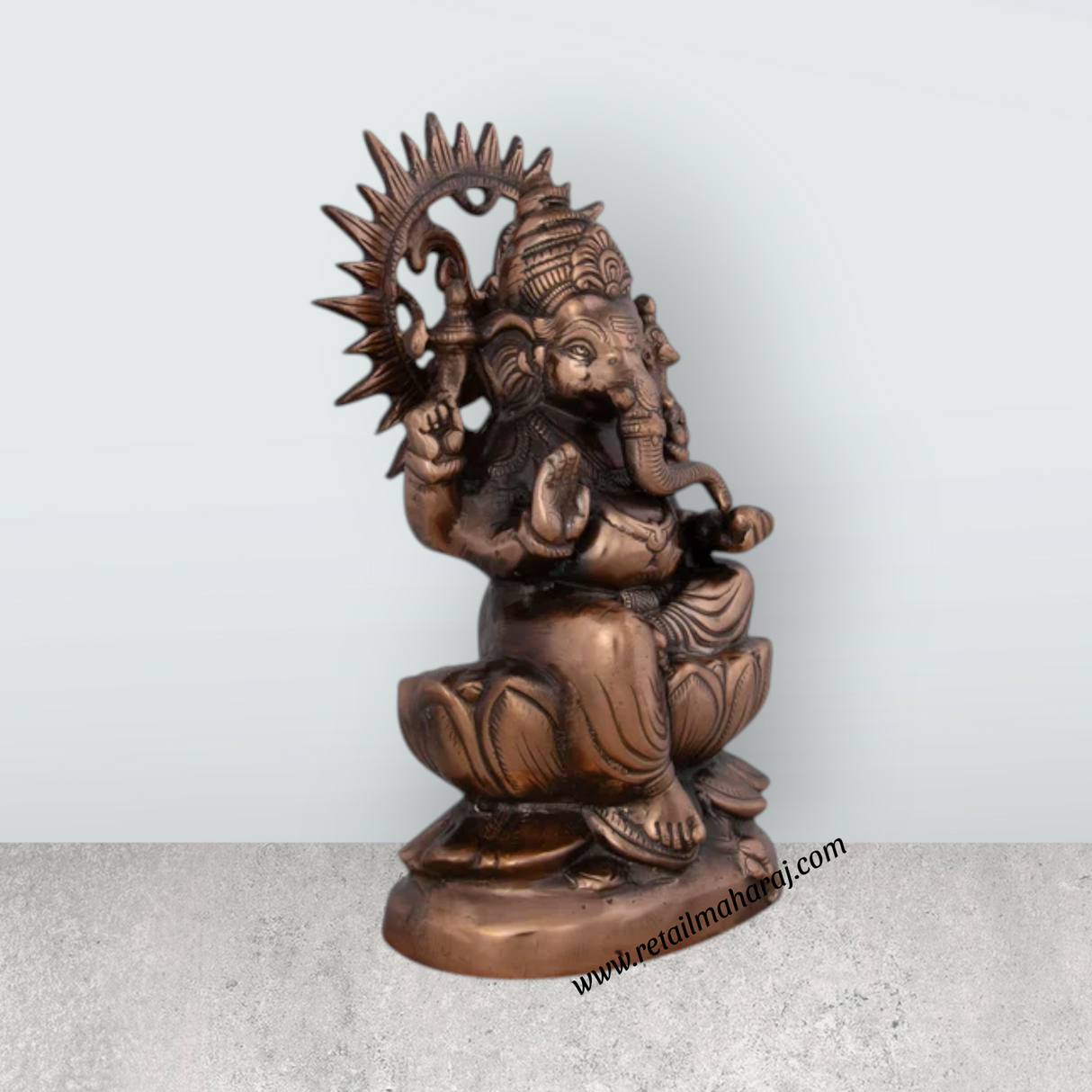 Ganesh Murti - 12 x 7 Inches | Copper Oxidised Ganpati Idol/ Vinayaka Statue for Pooja/ 1.310 Kgs Approx - Retail Maharaj
