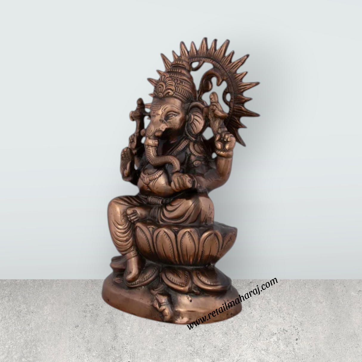 Ganesh Murti - 12 x 7 Inches | Copper Oxidised Ganpati Idol/ Vinayaka Statue for Pooja/ 1.310 Kgs Approx - Retail Maharaj