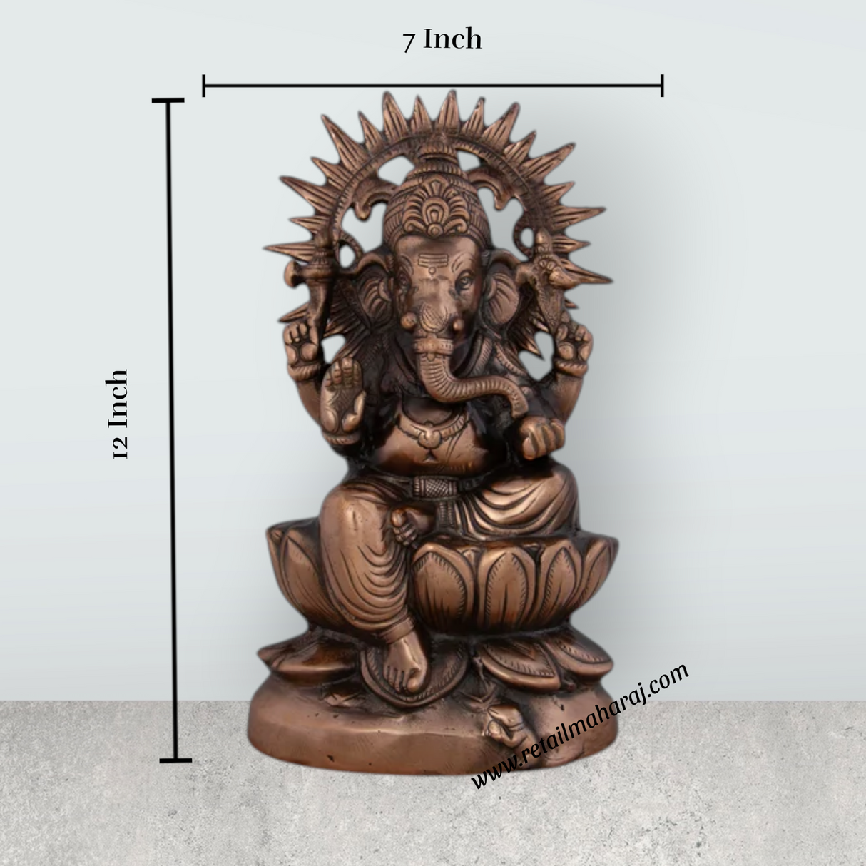 Ganesh Murti - 12 x 7 Inches | Copper Oxidised Ganpati Idol/ Vinayaka Statue for Pooja/ 1.310 Kgs Approx - Retail Maharaj