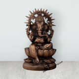 Ganesh Murti - 12 x 7 Inches | Copper Oxidised Ganpati Idol/ Vinayaka Statue for Pooja/ 1.310 Kgs Approx - Retail Maharaj