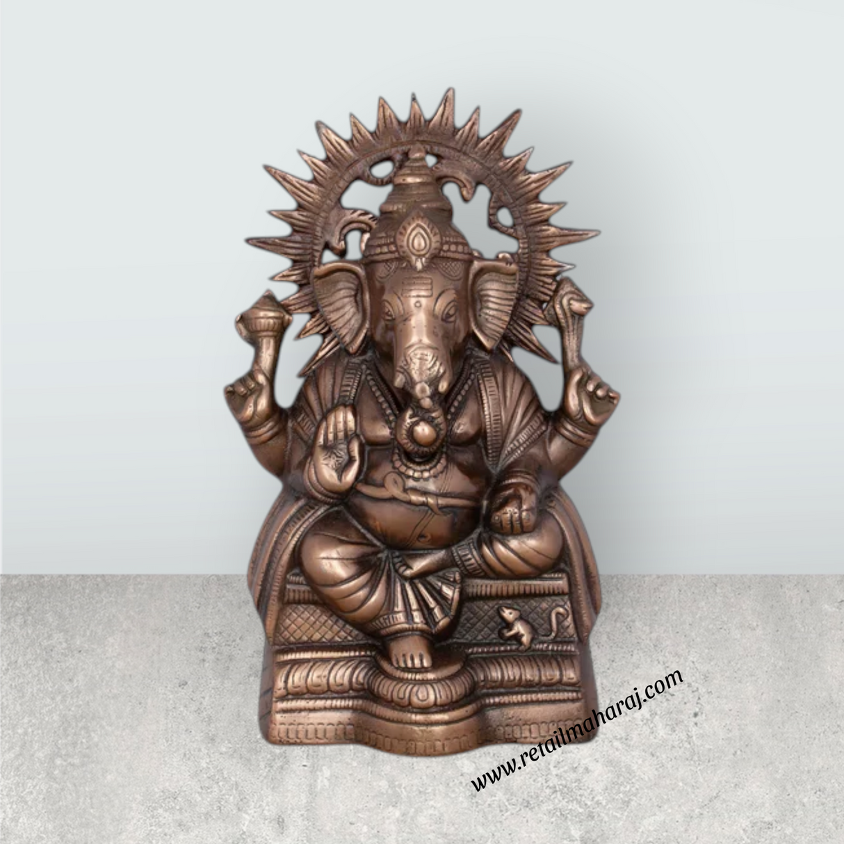 Laddu Ganesh Murti – 13 x 8 Inches Copper Oxidised Ganpati Idol for Pooja - Retail Maharaj
