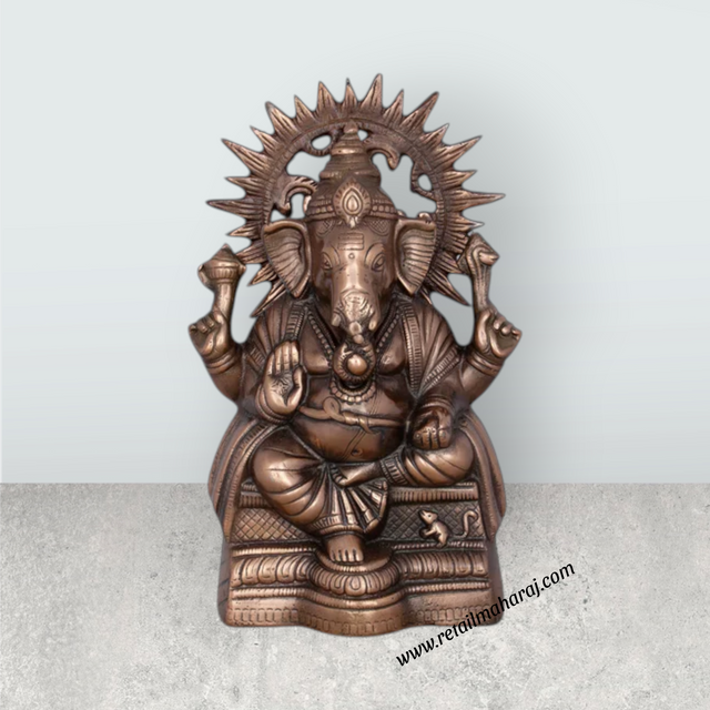 Laddu Ganesh Murti – 13 x 8 Inches Copper Oxidised Ganpati Idol for Pooja - Retail Maharaj