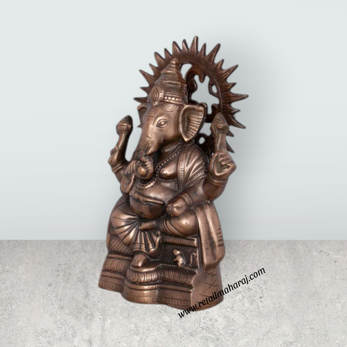 Laddu Ganesh Murti – 13 x 8 Inches Copper Oxidised Ganpati Idol for Pooja - Retail Maharaj