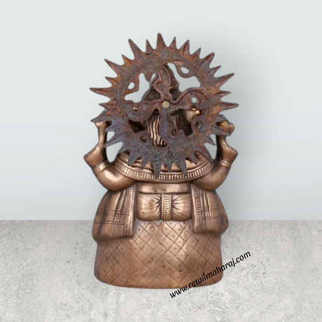 Laddu Ganesh Murti – 13 x 8 Inches Copper Oxidised Ganpati Idol for Pooja - Retail Maharaj