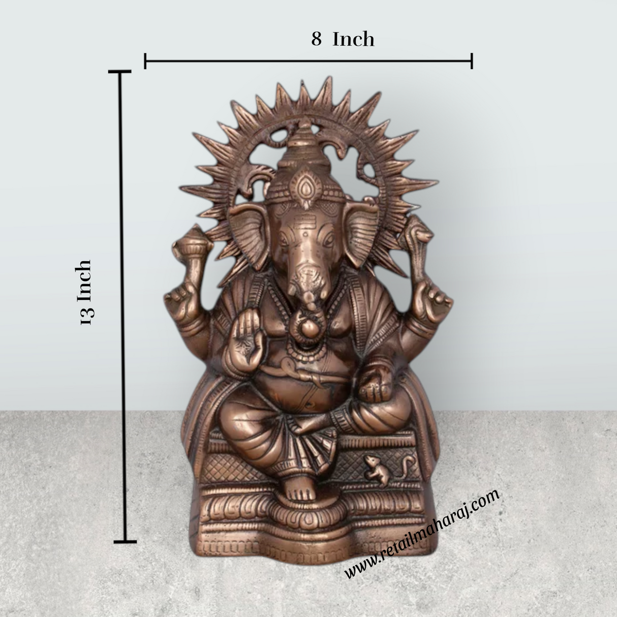 Laddu Ganesh Murti – 13 x 8 Inches Copper Oxidised Ganpati Idol for Pooja - Retail Maharaj