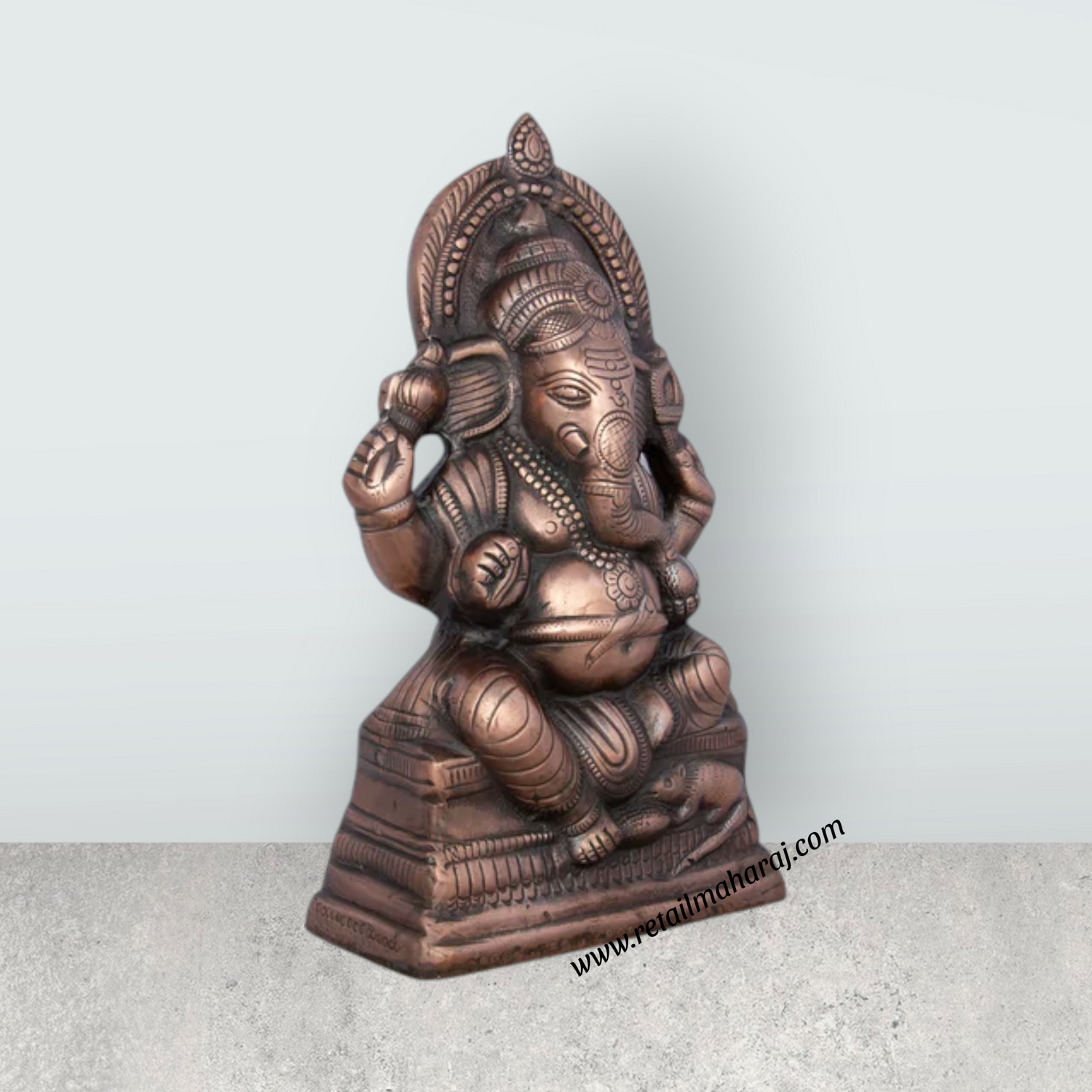 Ganesh Murti - 14 x 8 Inches | Copper Oxidised Ganpati Idol/ Vinayaka Statue for Pooja/ 1.400 Kgs Approx - Retail Maharaj