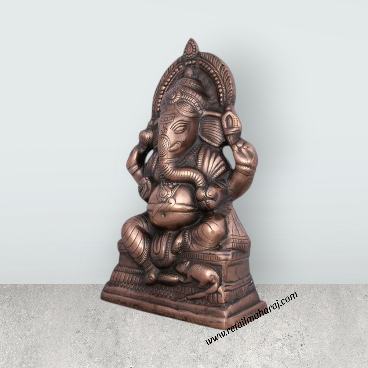 Ganesh Murti - 14 x 8 Inches | Copper Oxidised Ganpati Idol/ Vinayaka Statue for Pooja/ 1.400 Kgs Approx - Retail Maharaj