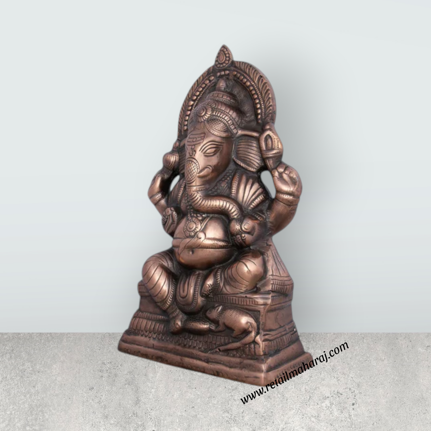 Ganesh Murti - 14 x 8 Inches | Copper Oxidised Ganpati Idol/ Vinayaka Statue for Pooja/ 1.400 Kgs Approx - Retail Maharaj