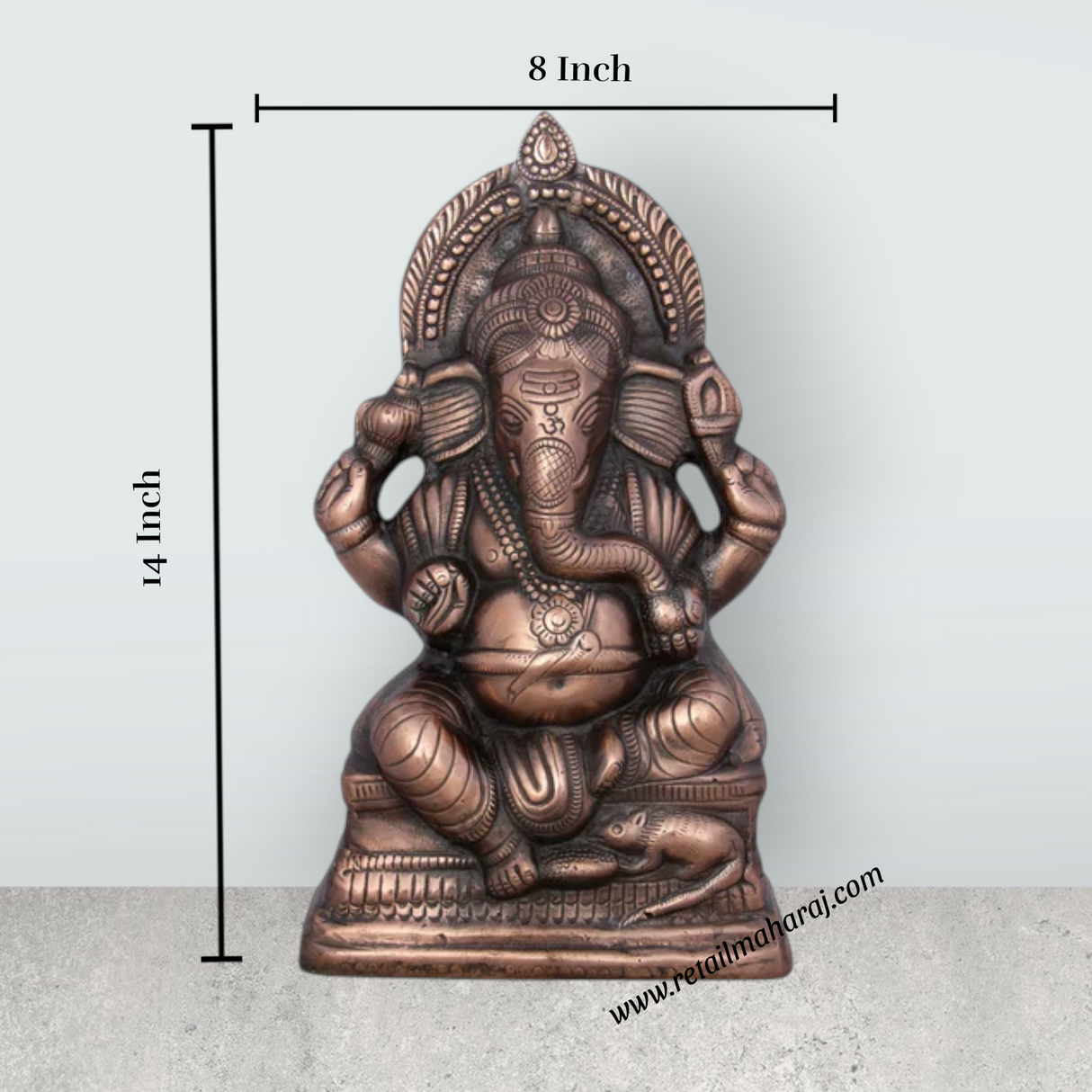 Ganesh Murti - 14 x 8 Inches | Copper Oxidised Ganpati Idol/ Vinayaka Statue for Pooja/ 1.400 Kgs Approx - Retail Maharaj