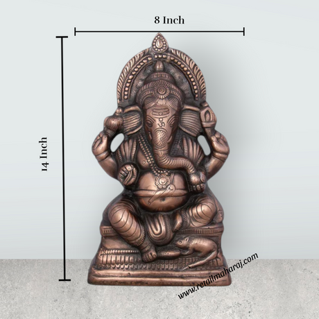 Ganesh Murti - 14 x 8 Inches | Copper Oxidised Ganpati Idol/ Vinayaka Statue for Pooja/ 1.400 Kgs Approx - Retail Maharaj