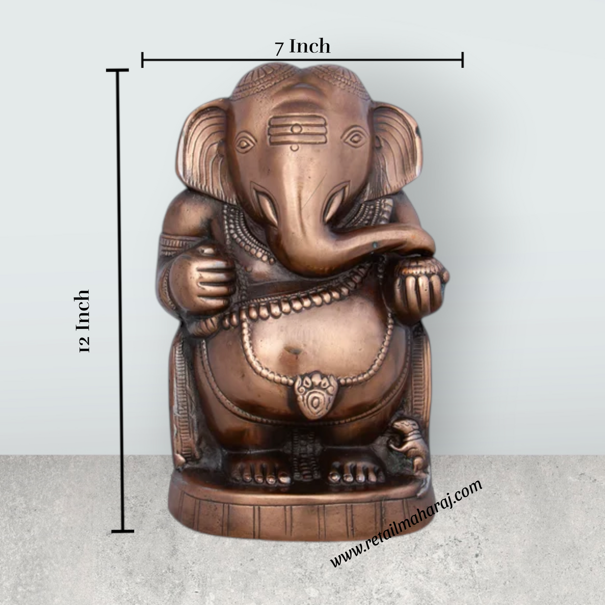 Appu Ganesh Murti - 12 x 7 Inches | Copper Oxidised Ganpati Idol/ Vinayaka Statue for Pooja/ 1.460 Kgs Approx - Retail Maharaj