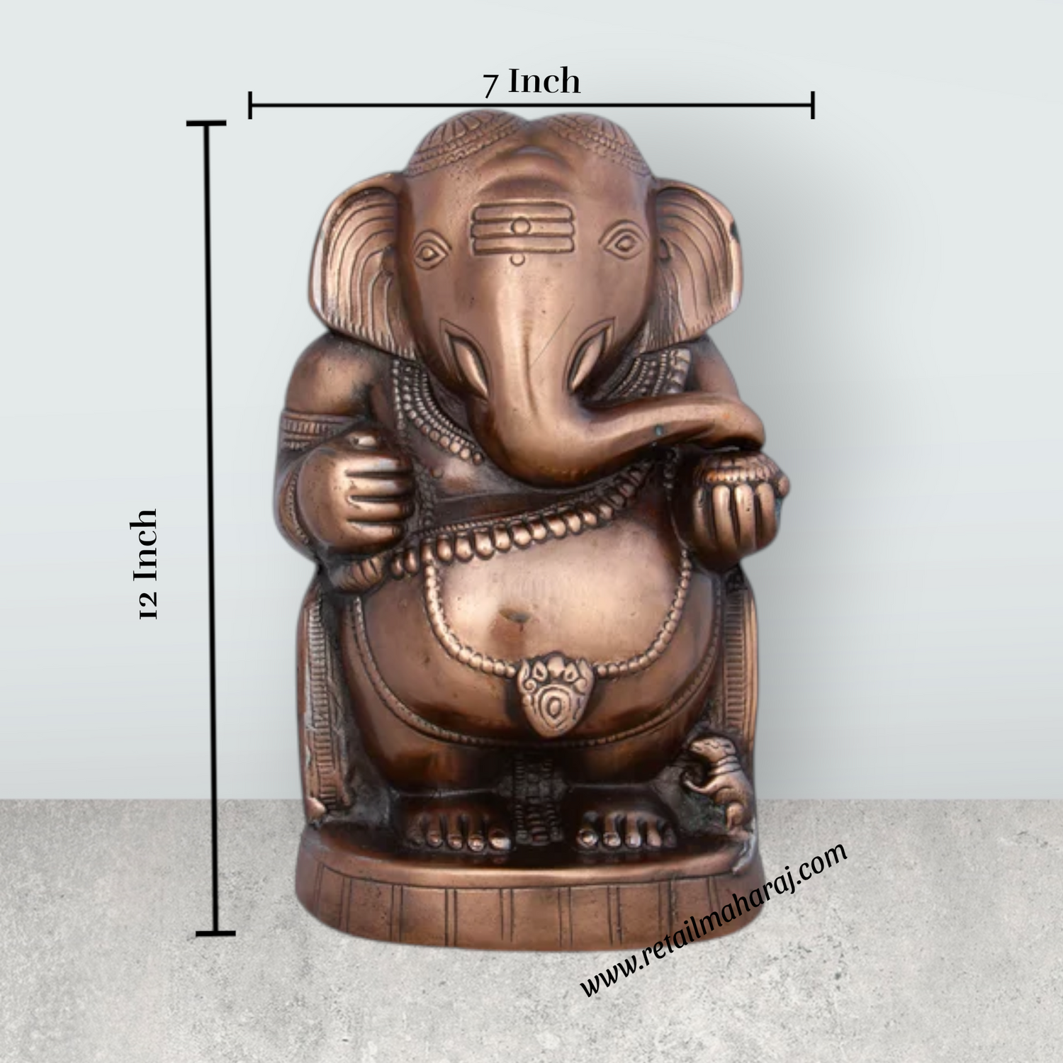 Appu Ganesh Murti - 12 x 7 Inches | Copper Oxidised Ganpati Idol/ Vinayaka Statue for Pooja/ 1.460 Kgs Approx - Retail Maharaj