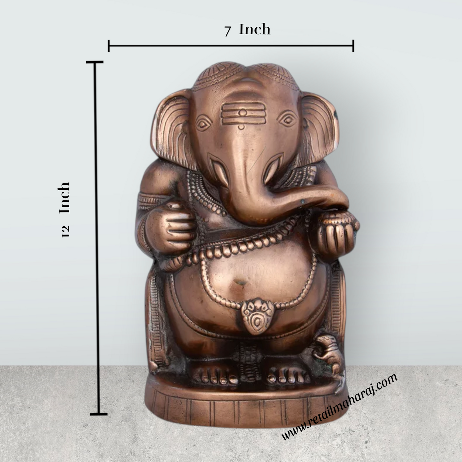 Appu Ganesh Murti - 12 x 7 Inches | Copper Oxidised Ganpati Idol/ Vinayaka Statue for Pooja/ 1.460 Kgs Approx - Retail Maharaj