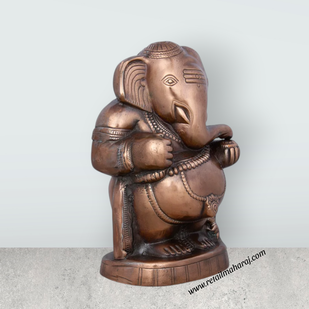 Appu Ganesh Murti - 12 x 7 Inches | Copper Oxidised Ganpati Idol/ Vinayaka Statue for Pooja/ 1.460 Kgs Approx - Retail Maharaj
