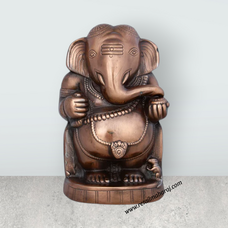Appu Ganesh Murti - 12 x 7 Inches | Copper Oxidised Ganpati Idol/ Vinayaka Statue for Pooja/ 1.460 Kgs Approx - Retail Maharaj