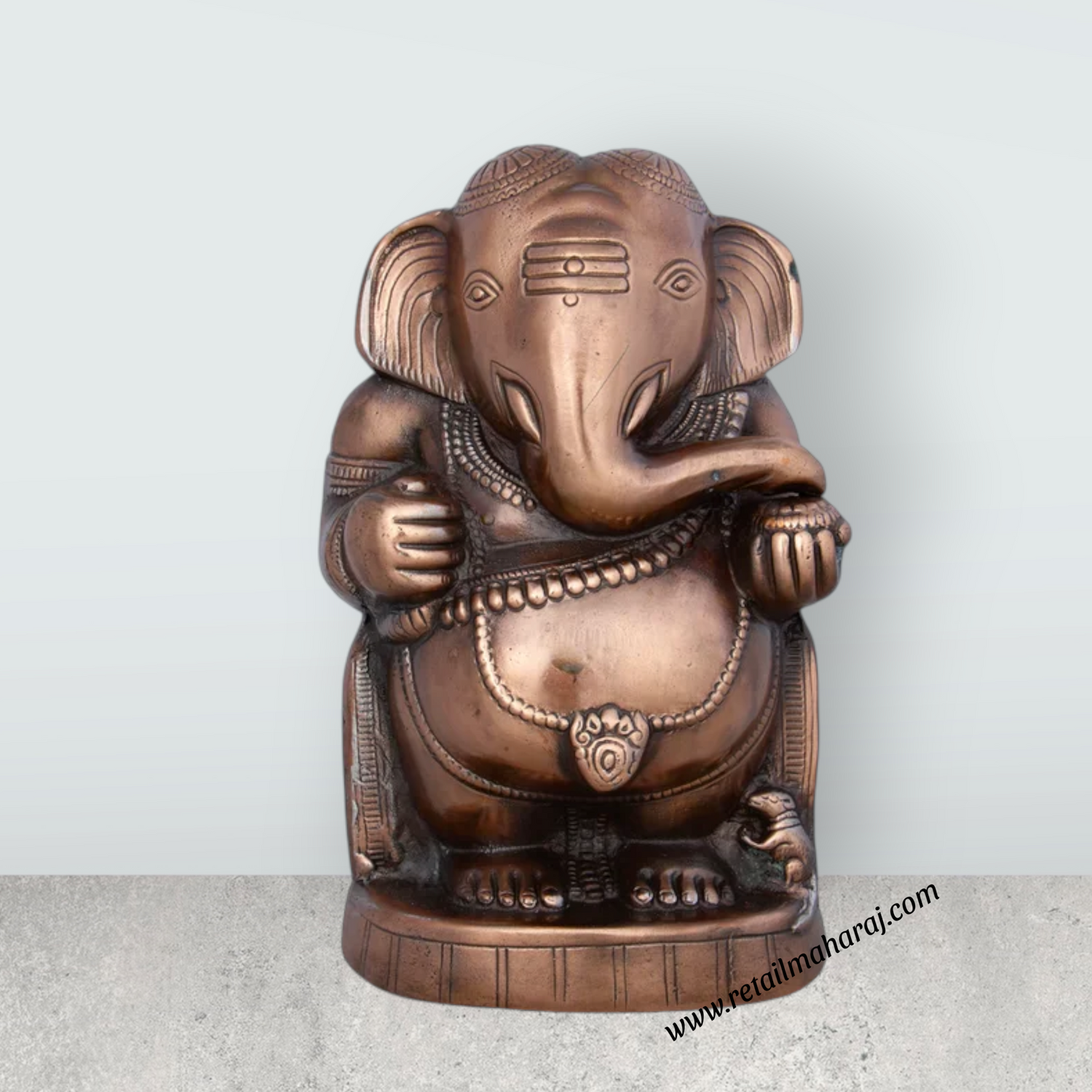 Appu Ganesh Murti - 12 x 7 Inches | Copper Oxidised Ganpati Idol/ Vinayaka Statue for Pooja/ 1.460 Kgs Approx - Retail Maharaj