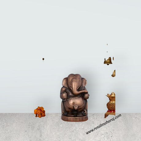 Appu Ganesh Murti - 12 x 7 Inches | Copper Oxidised Ganpati Idol/ Vinayaka Statue for Pooja/ 1.460 Kgs Approx - Retail Maharaj