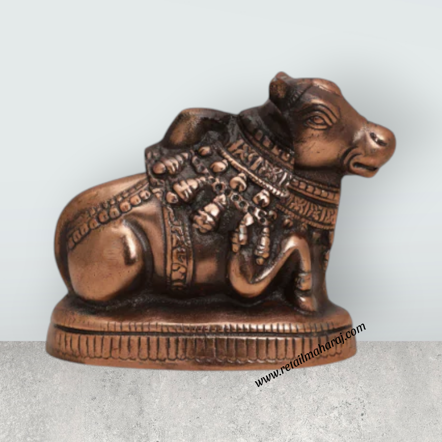Nandi Statue - 6 x 7 Inches | Copper Oxidised Nandhi Statue/ Nandi Idol for Pooja - Retail Maharaj
