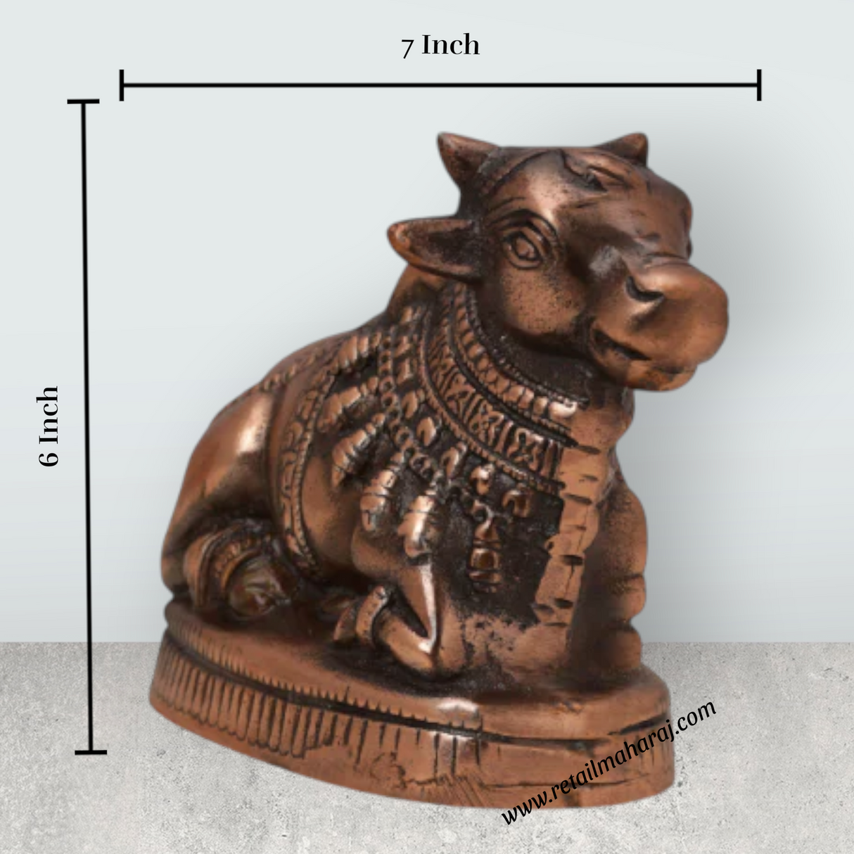 Nandi Statue - 6 x 7 Inches | Copper Oxidised Nandhi Statue/ Nandi Idol for Pooja - Retail Maharaj