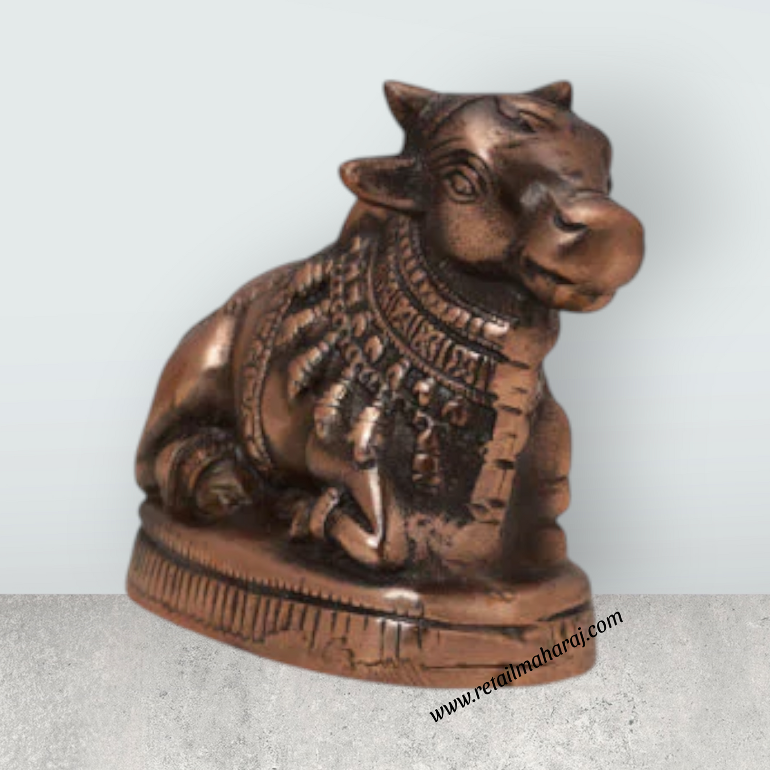 Nandi Statue - 6 x 7 Inches | Copper Oxidised Nandhi Statue/ Nandi Idol for Pooja - Retail Maharaj