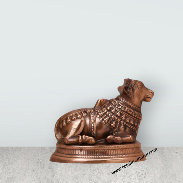 Nandi Statue - 8 x 9 Inches | Copper Oxidised Nandhi Statue/ Nandi Idol for Pooja - Retail Maharaj
