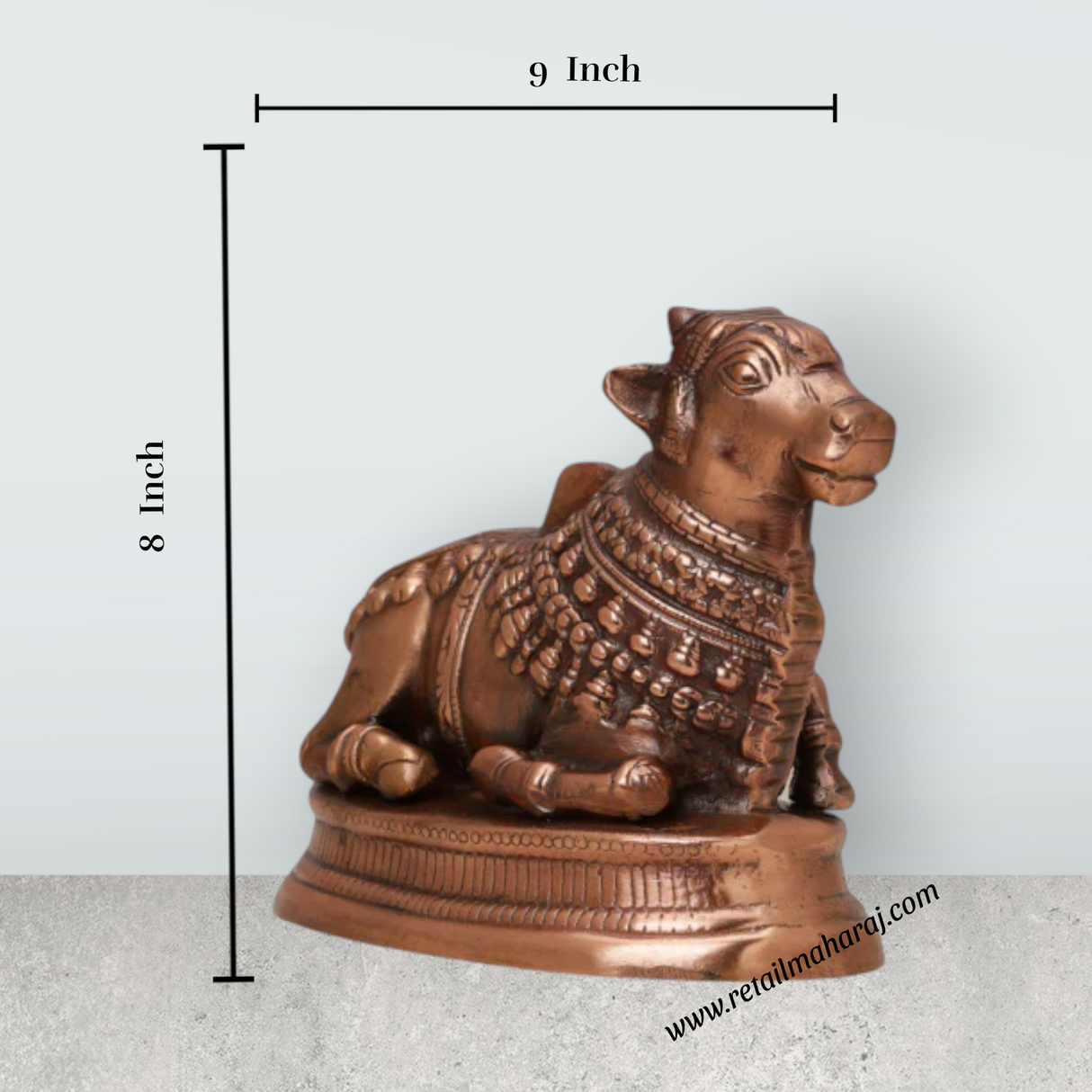 Nandi Statue - 8 x 9 Inches | Copper Oxidised Nandhi Statue/ Nandi Idol for Pooja - Retail Maharaj