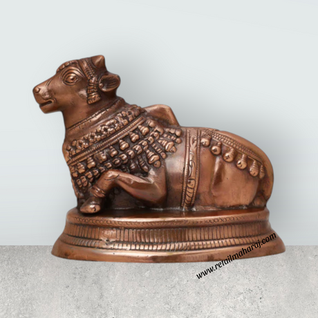Nandi Statue - 8 x 9 Inches | Copper Oxidised Nandhi Statue/ Nandi Idol for Pooja - Retail Maharaj