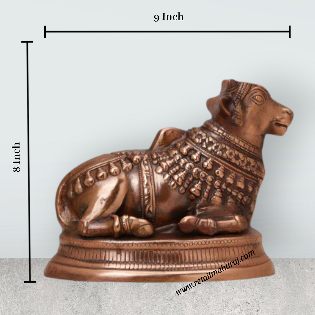 Nandi Statue - 8 x 9 Inches | Copper Oxidised Nandhi Statue/ Nandi Idol for Pooja - Retail Maharaj