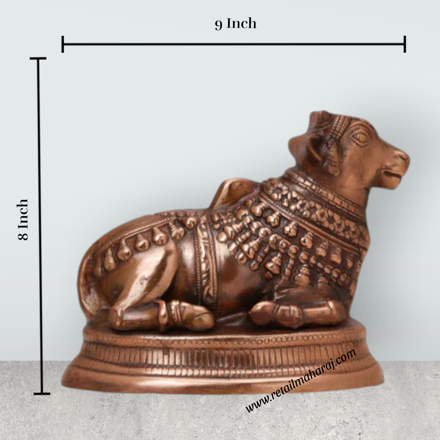 Nandi Statue - 8 x 9 Inches | Copper Oxidised Nandhi Statue/ Nandi Idol for Pooja - Retail Maharaj