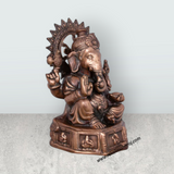 Ganesh Murti With Base - 17 x 12 Inches | Copper Oxidised Ganpati Idol/ Vinayaka Statue for Pooja/ 2.680 Kgs - Retail Maharaj