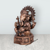 Ganesh Murti With Base - 17 x 12 Inches | Copper Oxidised Ganpati Idol/ Vinayaka Statue for Pooja/ 2.680 Kgs - Retail Maharaj