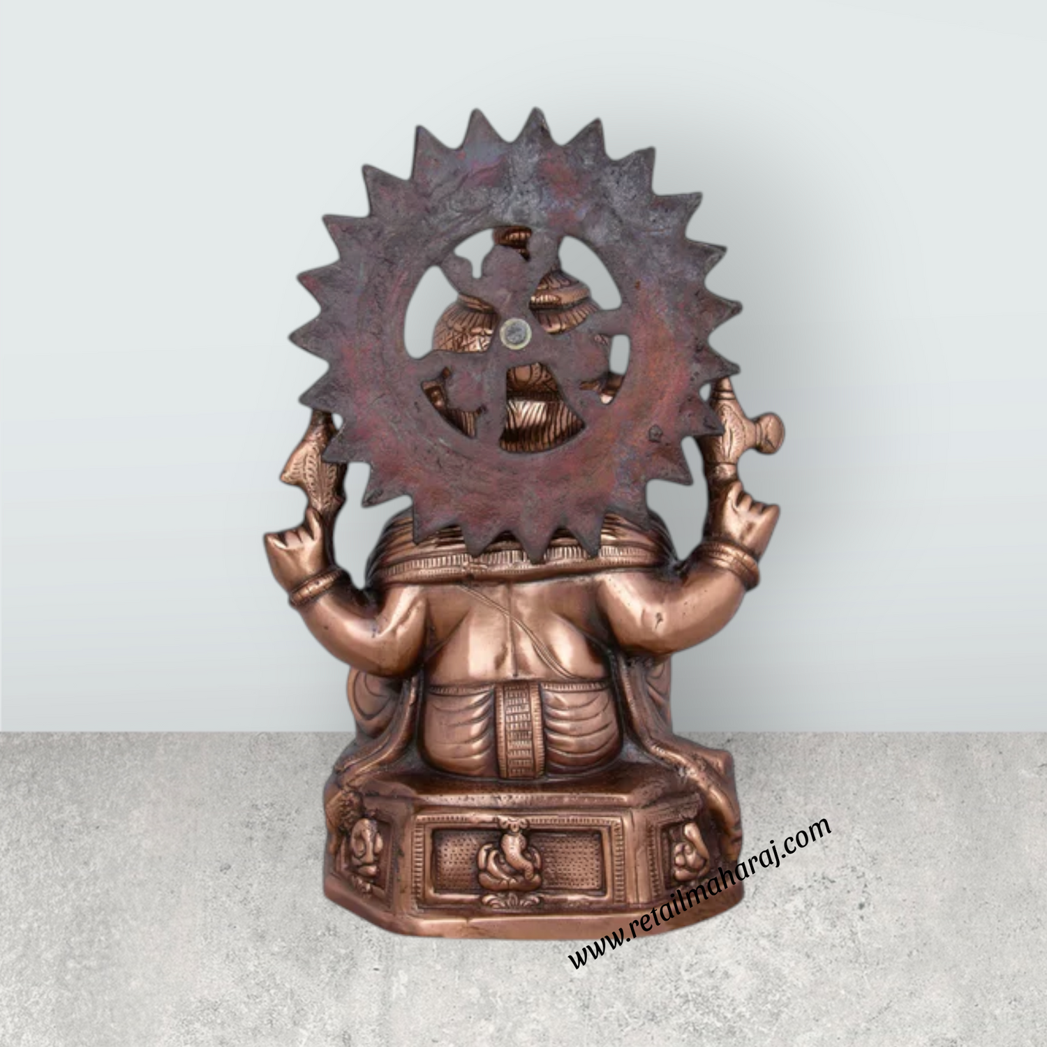 Ganesh Murti With Base - 17 x 12 Inches | Copper Oxidised Ganpati Idol/ Vinayaka Statue for Pooja/ 2.680 Kgs - Retail Maharaj