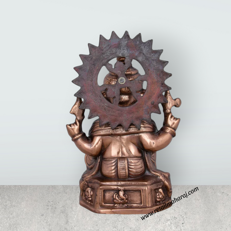 Ganesh Murti With Base - 17 x 12 Inches | Copper Oxidised Ganpati Idol/ Vinayaka Statue for Pooja/ 2.680 Kgs - Retail Maharaj